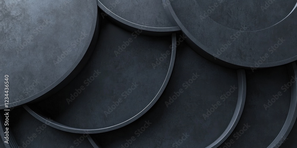 Overlapping dark grey circular shapes.