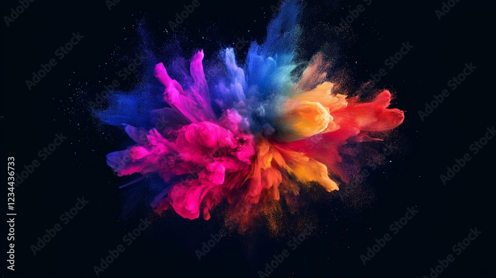 Obraz premium Vibrant explosion of colorful powder against black background