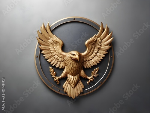 Obraz na płótnie A realistic embossed eagle emblem on a textured metal plate, designed with copy space. For Presidents' Day.
w salonie