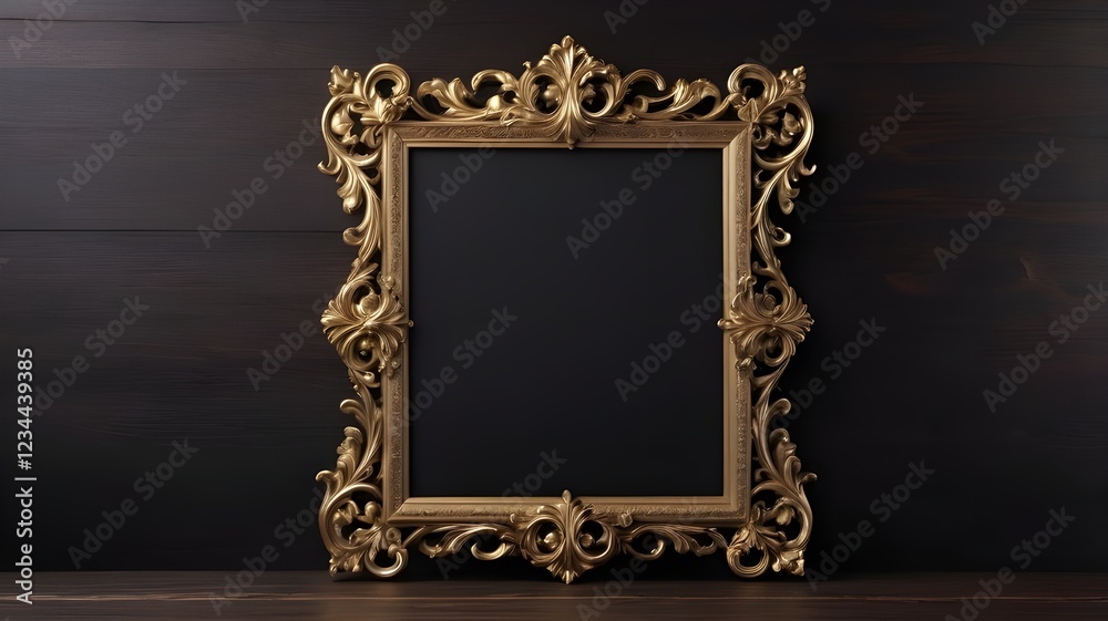 An empty, ornate gold frame on a dark wood background, styled for historical and official presentations. For Presidents' Day.