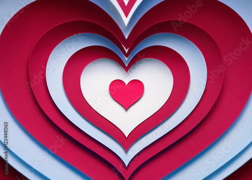 paper cut heart tunnel, Layered paper red heart. 3d abstract paper cut illustration of red heart shape.  minimal background. Vector Illustration.
