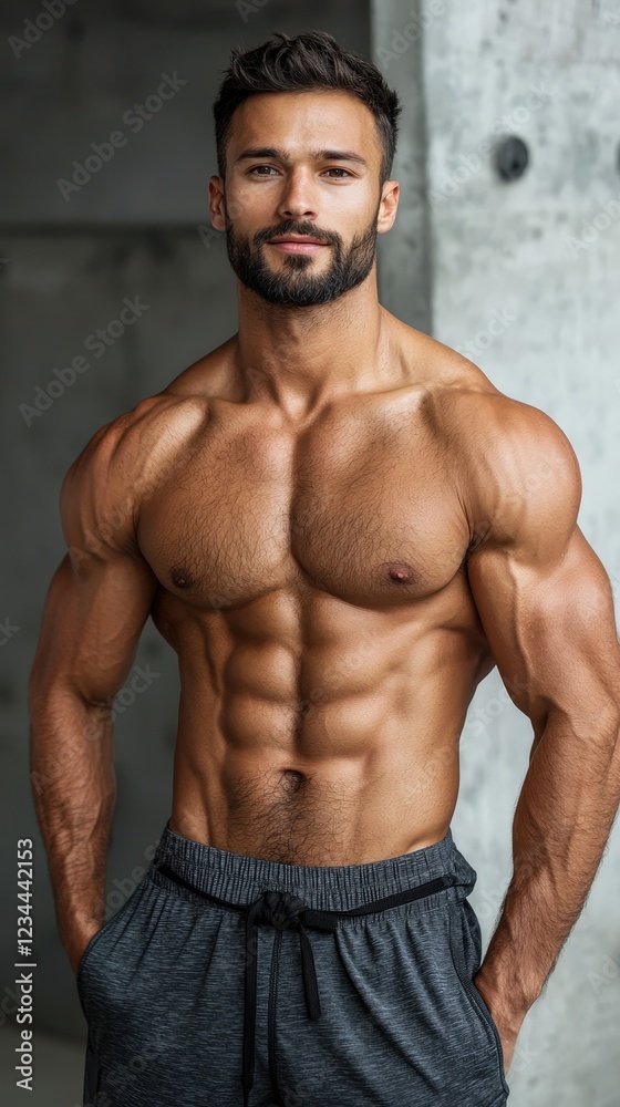 Fit Male Model Posing with Confident Expression in Gym Environment Fit Male Model Posing with Confident Expression in Gym Environment