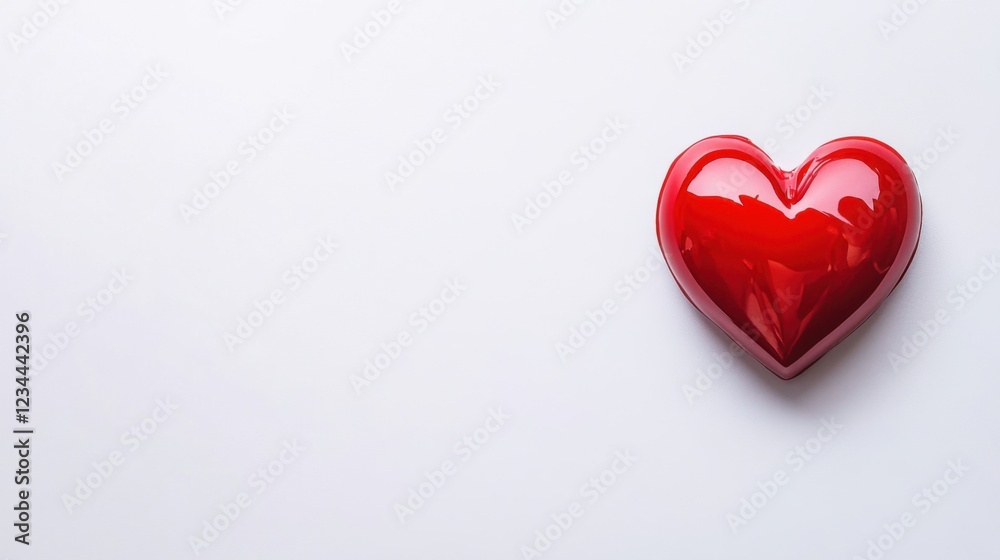 Glossy Red Heart Shape on White Background for Romantic Themes Glossy Red Heart Shape on White Background for Romantic Themes