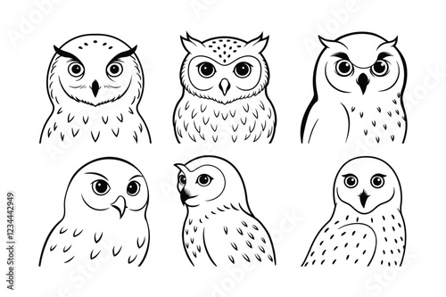 Snowy Owl (Bubo scandiacus) animal design, labeled line art vector art illustration. photo