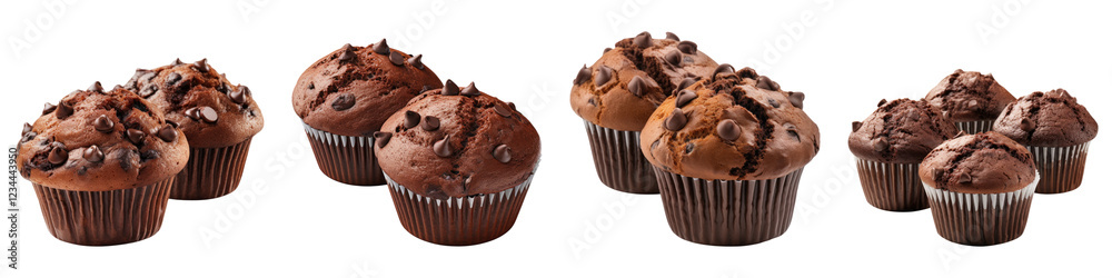 Chocolate muffins isolated on transparent background, PNG, Set of Chocolate muffins isolated on transparent background, PNG, Set of