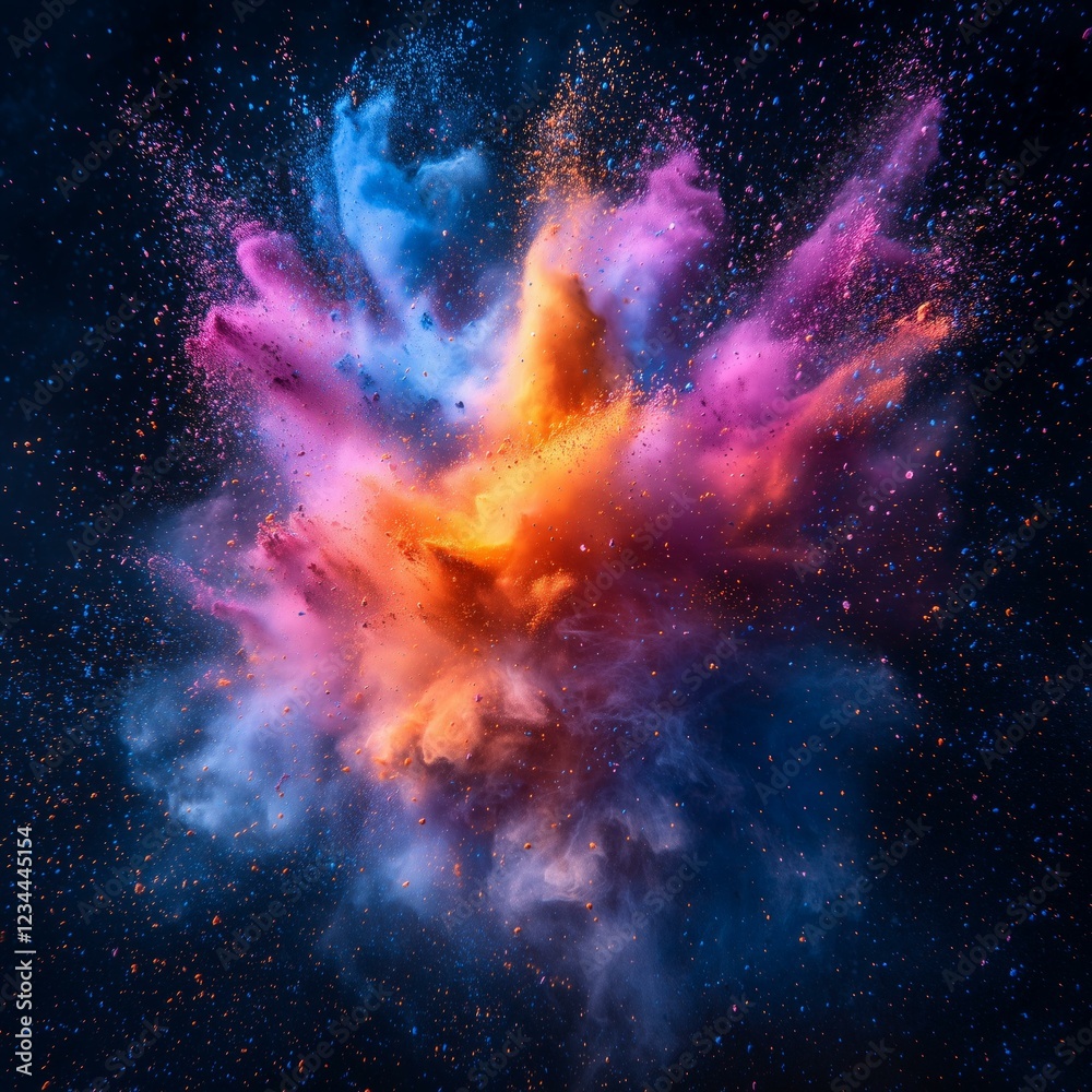 Obraz premium Vibrant explosion of multicolored powder against black background