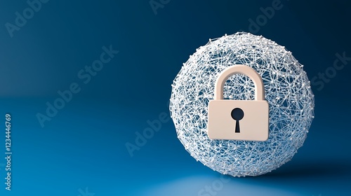 Abstract Digital Security White Padlock In A Sphere On Blue photo