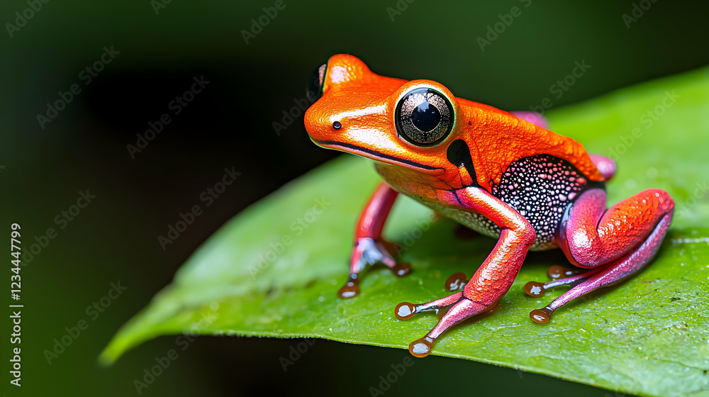 Fototapeta premium Red frog rainforest leaf closeup jungle wildlife