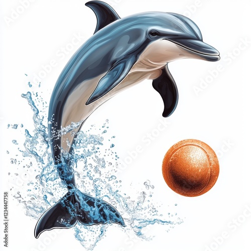 Wallpaper Mural Dolphin Leaping Above Water with a Bright Orange Ball for Playful Summer Scene Torontodigital.ca