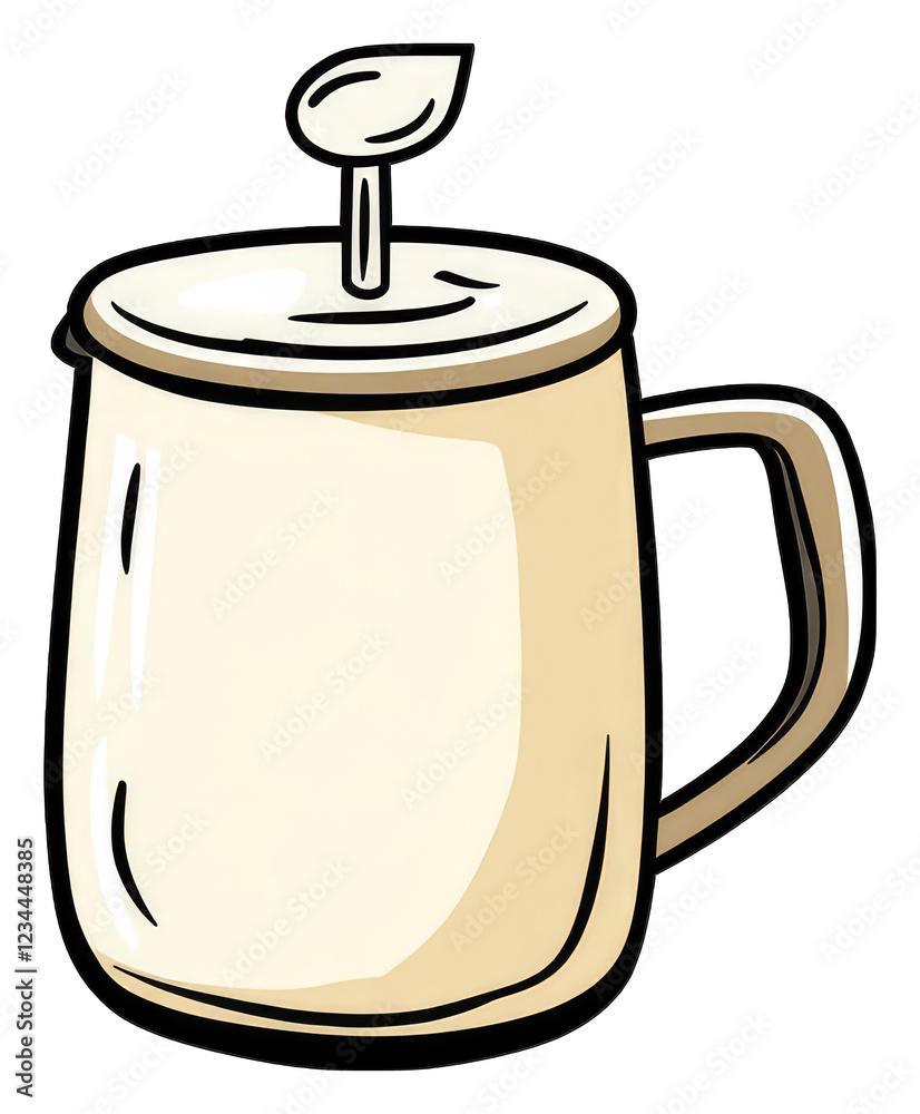 A beige french press coffee maker with a handle A beige french press coffee maker with a handle