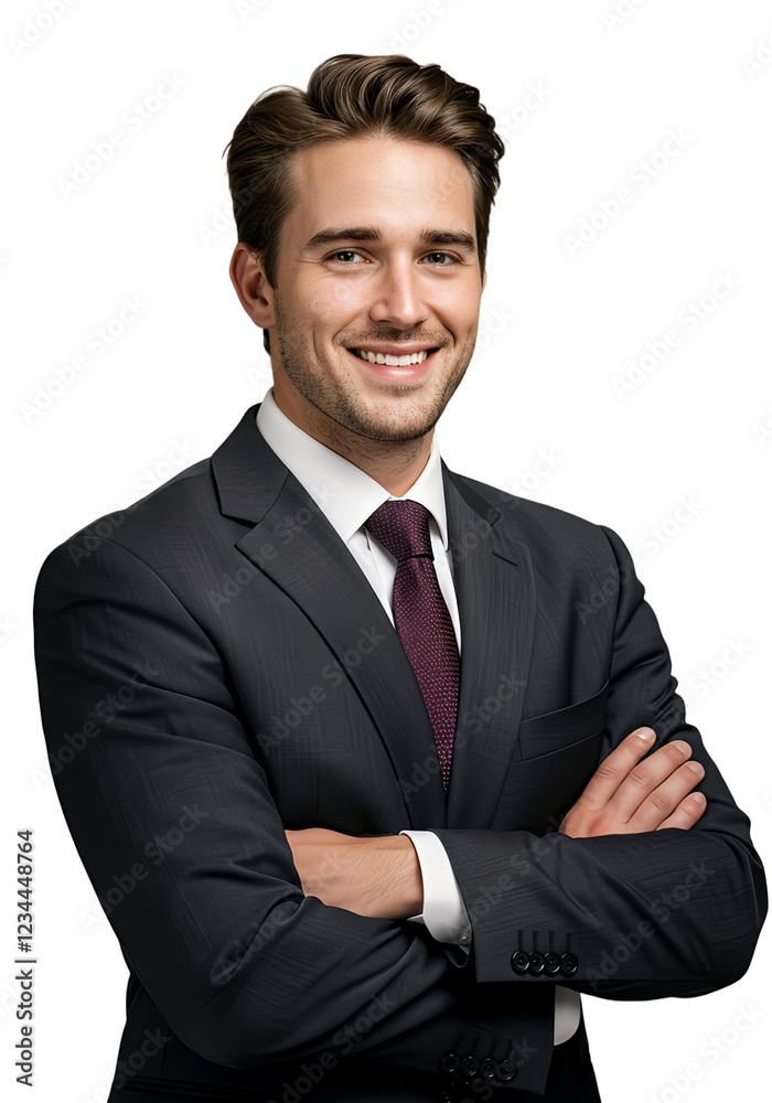 Portrait of businessman in suit and tie crossing hands and smiling, isolated Portrait of businessman in suit and tie crossing hands and smiling, isolated