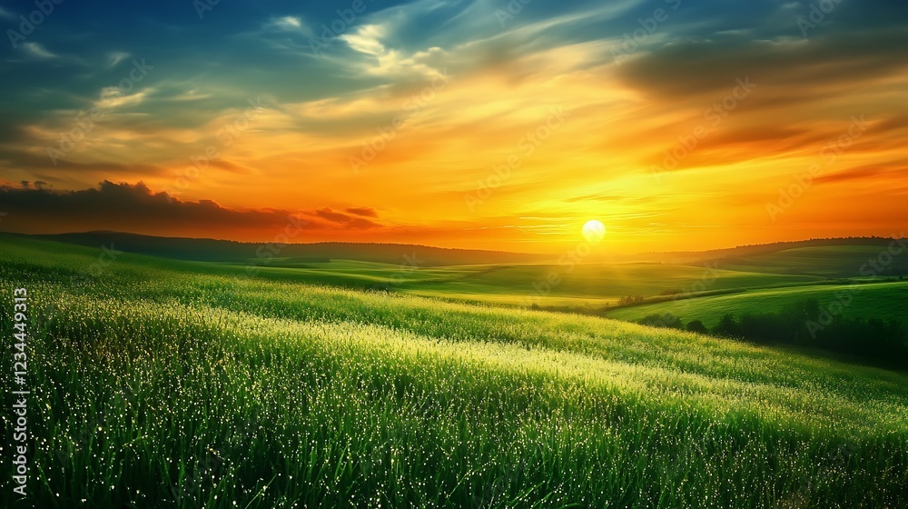 A green rosemary grassy field with artistic bokeh , copy space for text at the right side, A green rosemary grassy field with artistic bokeh , copy space for text at the right side,