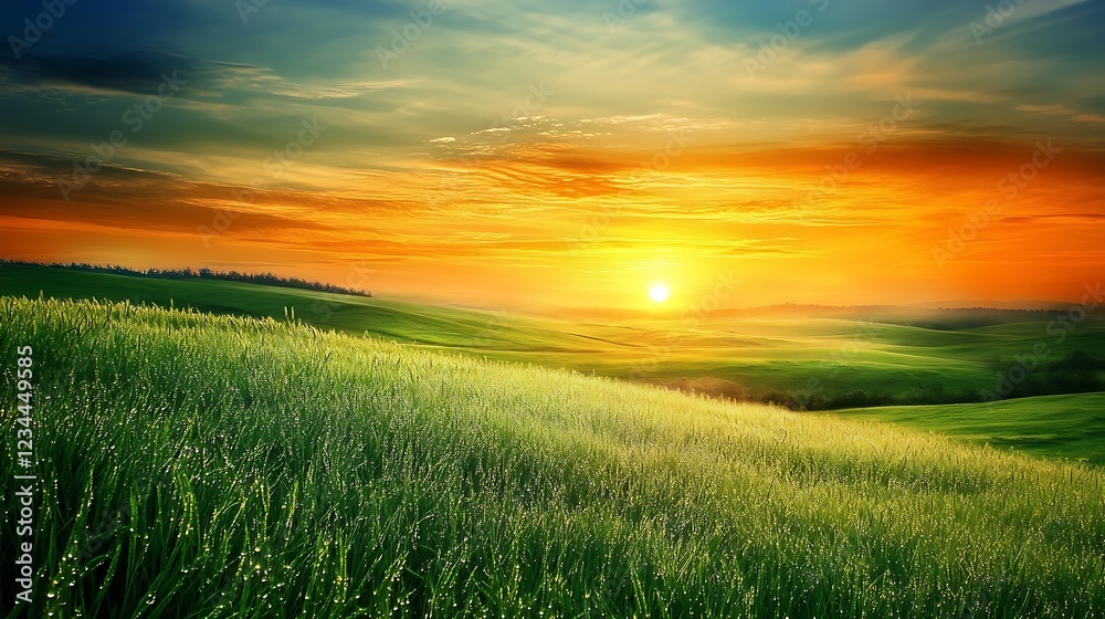 A green rosemary grassy field with artistic bokeh , copy space for text at the right side, A green rosemary grassy field with artistic bokeh , copy space for text at the right side,
