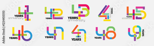 Anniversary Logo Template 41-49 bundle. Colorful Numbers 41-49