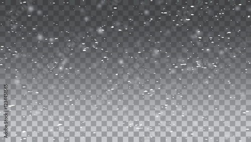 Snow and wind. Vector heavy snowfall, snowflakes in various shapes and forms. Many white cold flakes elements on a transparent background. White snowflakes are flying in the air. snow background.