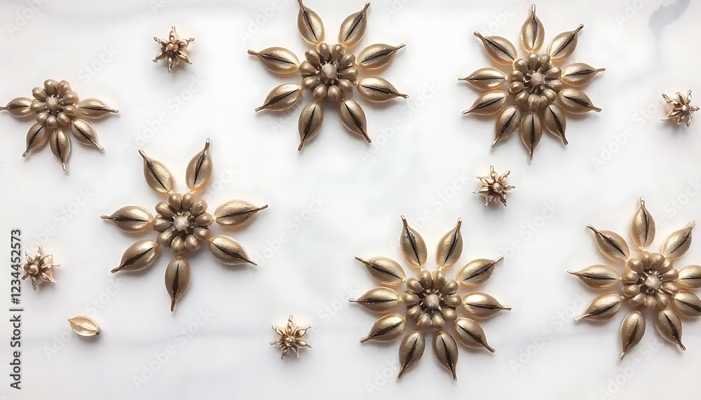 Golden Seed Flowers Arranged On White Background Golden Seed Flowers Arranged On White Background
