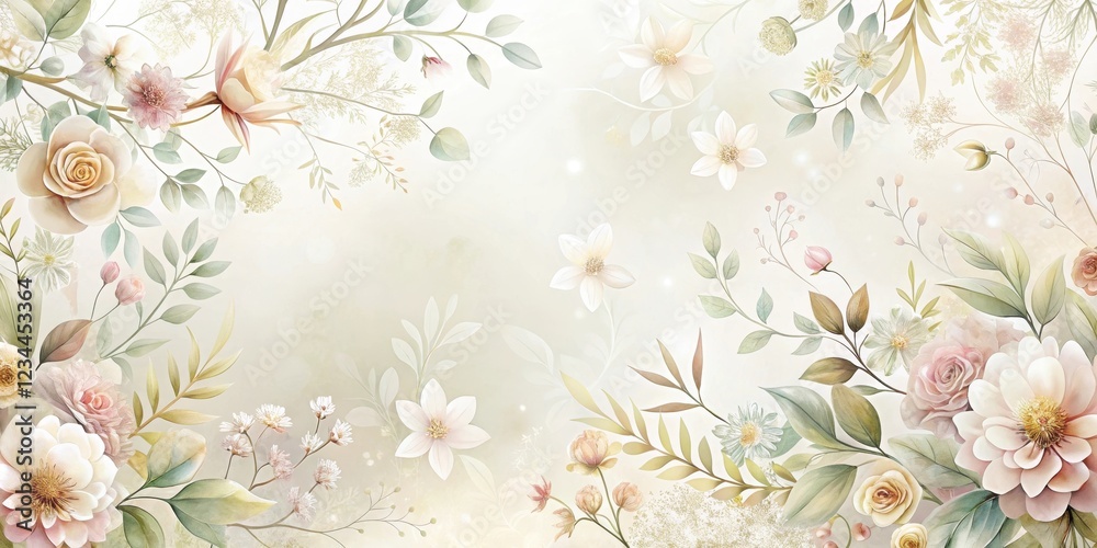 Fototapeta Delicate floral patterns on a soft white background with intricate details and subtle color gradations , abstract, foliage