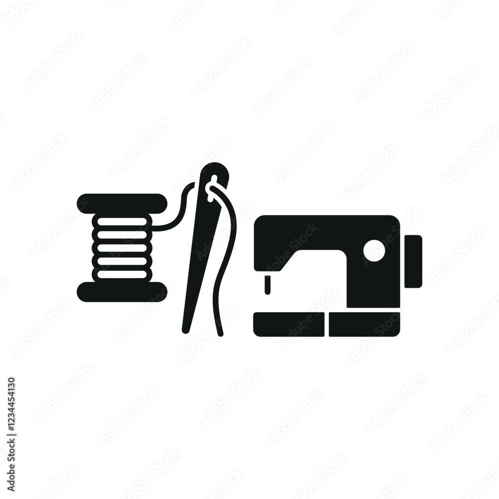 Sewing machine and needle and thread set icon featuring a sleek and professional look, ideal for sewing workshops, clothing brands, and DIY craft projects. Sewing machine and needle and thread set icon featuring a sleek and professional look, ideal for sewing workshops, clothing brands, and DIY craft projects.