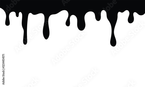 Black dripping oil stain, melt drips , liquid, vector illustration.