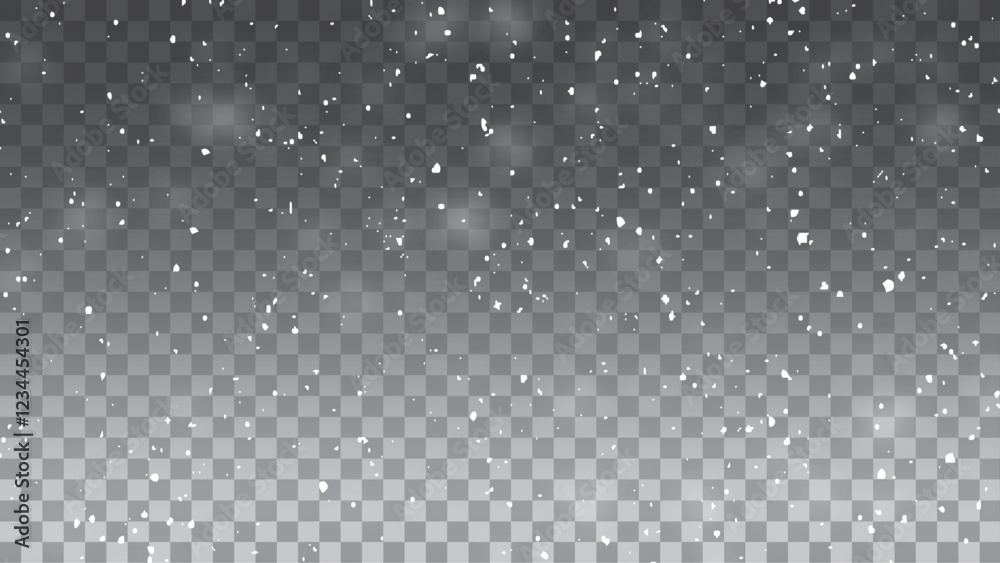 Realistic overlay snowfall snowflakes shapes background. 