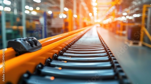 Wallpaper Mural Orange Conveyor Belt Stretching Across Industrial Warehouse Interior Torontodigital.ca