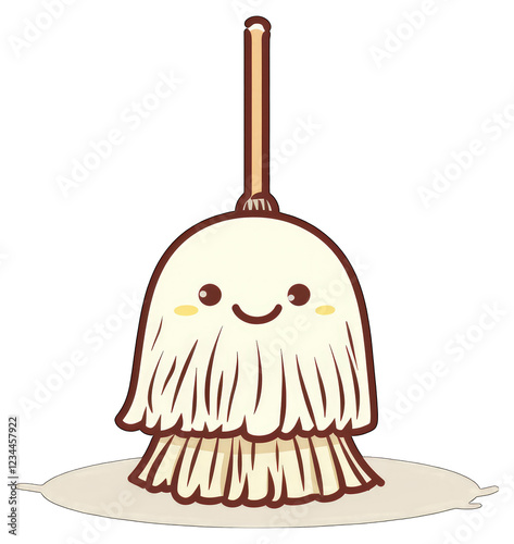 A Happy Cartoon Mop Cleaning a Floor photo