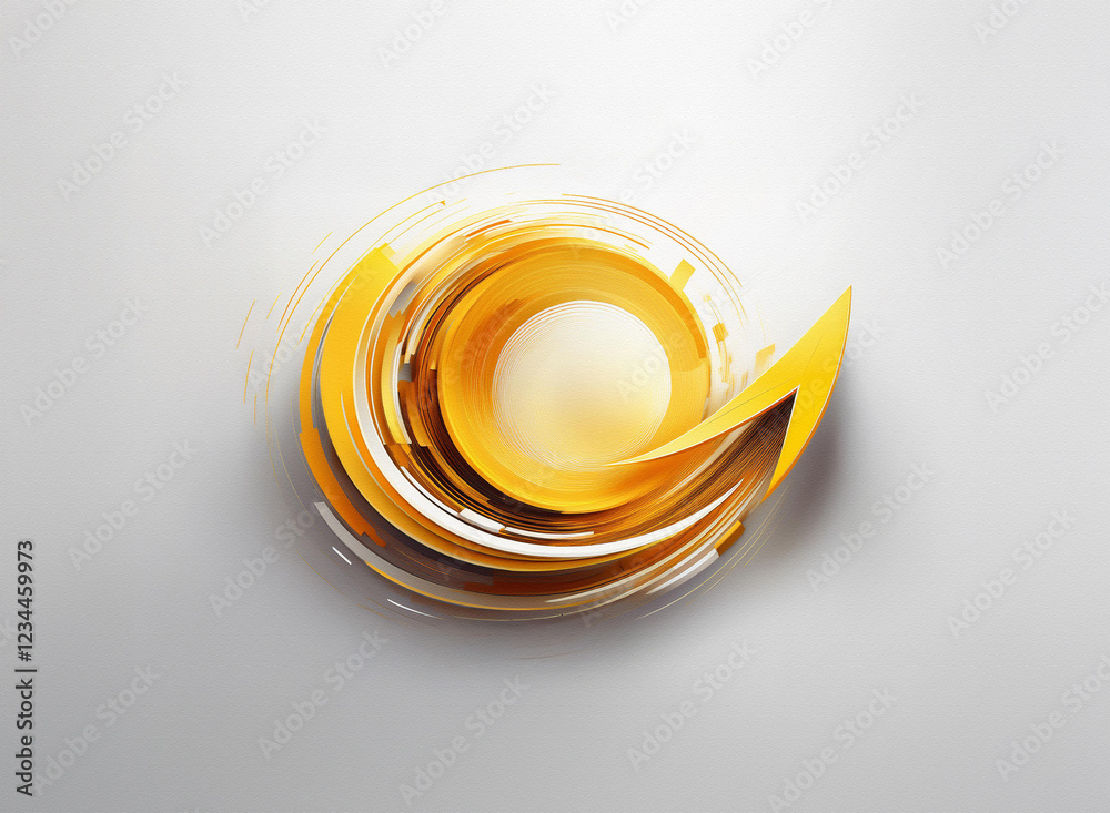 Abstract swirling gold design. A circular, dynamic form with an upward arrow suggesting growth or progress, set against a minimalist white background. The image evokes feelings of energy and positivi Abstract swirling gold design. A circular, dynamic form with an upward arrow suggesting growth or progress, set against a minimalist white background. The image evokes feelings of energy and positivi