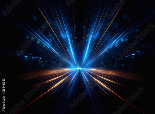 Abstract image depicting a dynamic, high-speed motion blur effect.  Bright streaks of light radiate outwards from a central vanishing point, creating a sense of movement and energy against a dark back
