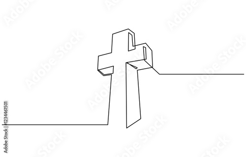 Cross icon line continuous editable drawing. One line christianity, Christian cross vector illustration. Continuous line hand drawn art, Christianity symbol.