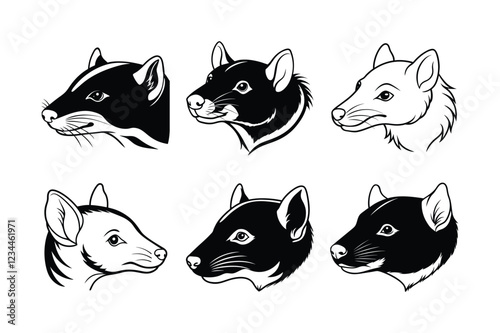 Tasmanian Devil (Sarcophilus harrisii) animal design, labeled line art vector art illustration. photo