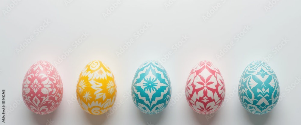 Colorful Easter eggs with intricate patterns on white background. Colorful Easter eggs with intricate patterns on white background.