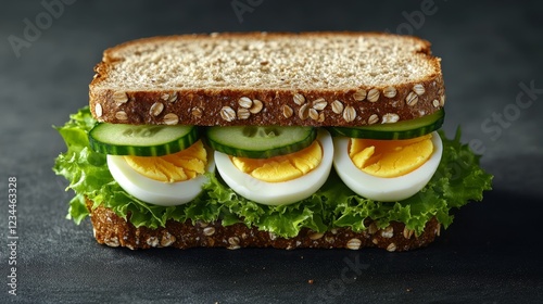 Sandwich with eggs, cucumber and letuce