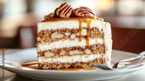 Slice of pecan cake