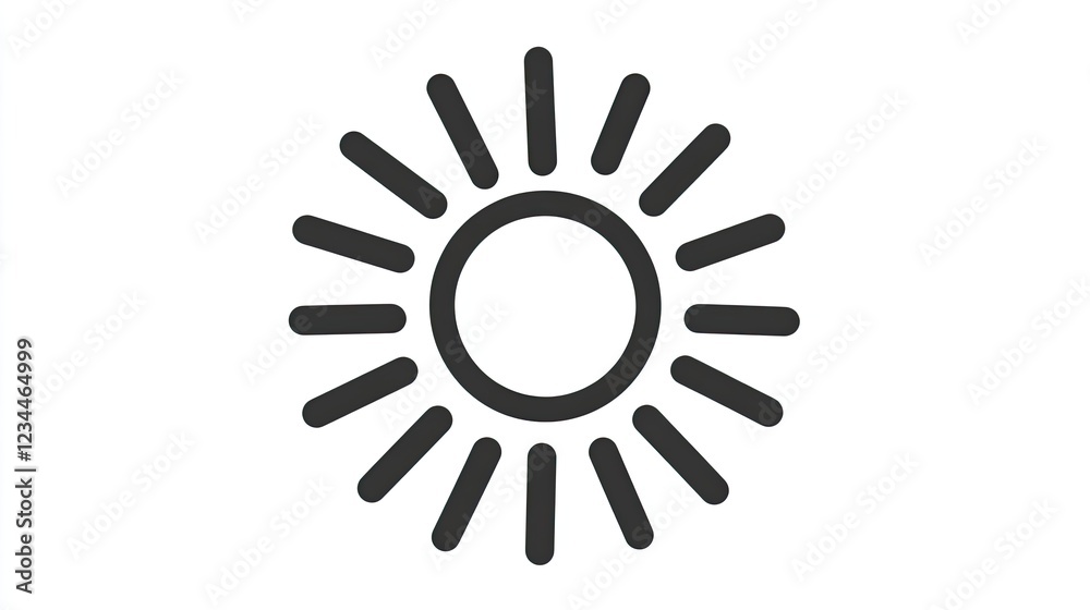 Simple sun icon graphic design, white background, bright, weather app Simple sun icon graphic design, white background, bright, weather app