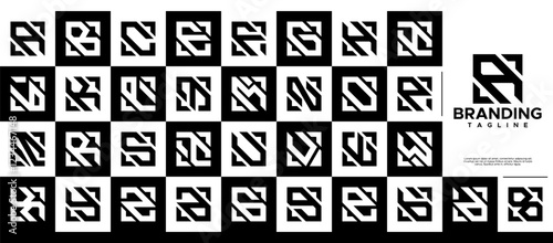Simple line square letter A-Z initial logo set