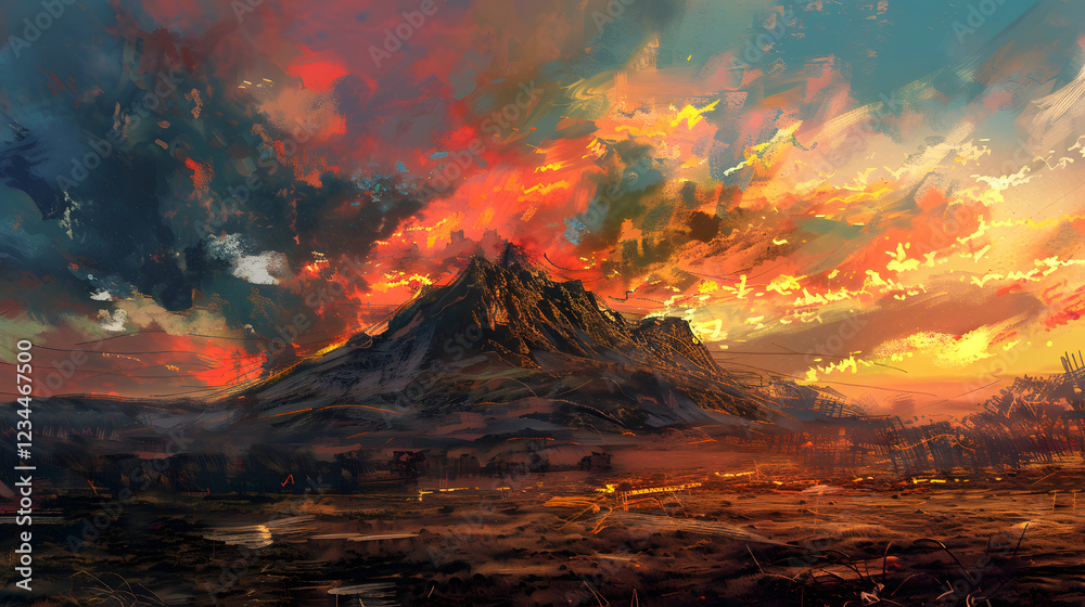 Fototapeta premium A Beautiful Sunset Over the Mountain Creating a Stunning Scenic View