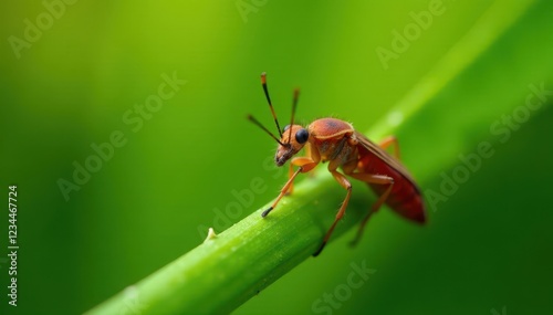 Insect crawling up plant stem with chorthippus parallelus brown, parallelus, plant photo