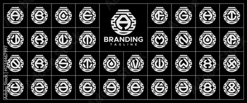 Stripe line abstract shield letter A-Z logo set