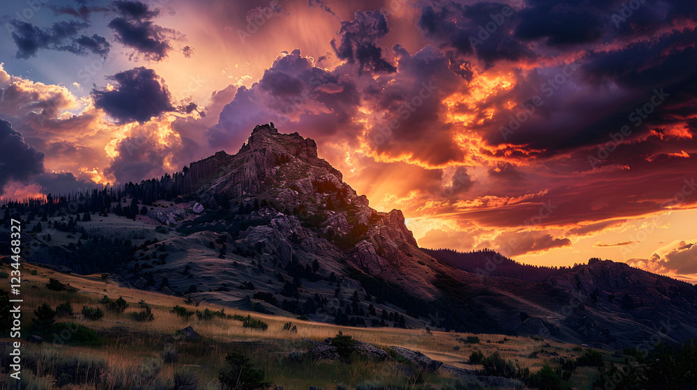 A Beautiful Sunset Over the Mountain Creating a Stunning Scenic View A Beautiful Sunset Over the Mountain Creating a Stunning Scenic View