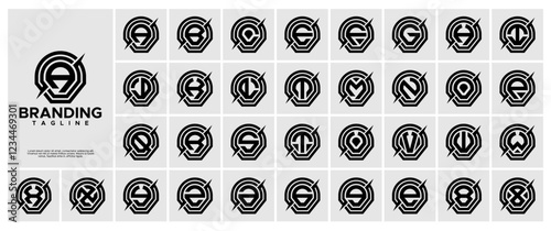 Modern cut line abstract letter A-Z logo bundle