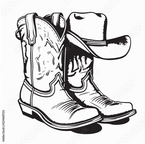 Cowboy boots and western hat image vector isolated on white background.