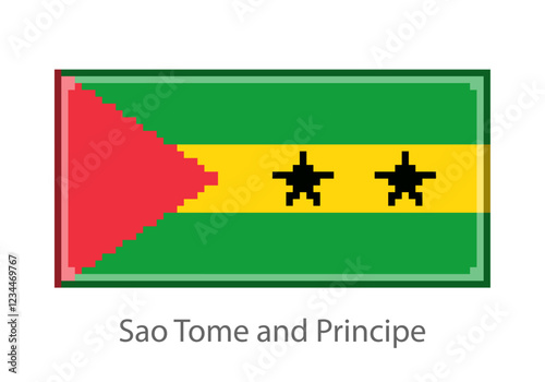 Vector illustration of the Sao Tome and Principe flag in pixel art or mosaic style on white background. Collection of flags of the countries of the world.