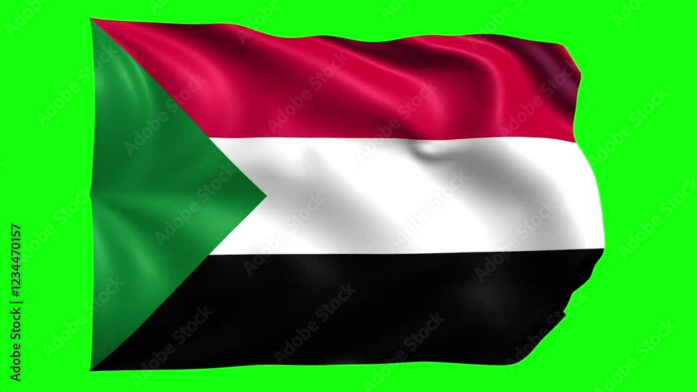 Sudan flag waving on green screen background, seamless loop animation Sudan flag waving on green screen background, seamless loop animation