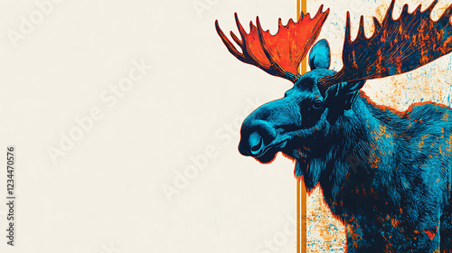 Canada Day Frame Blue and Orange Pixel Moose Illustration photo