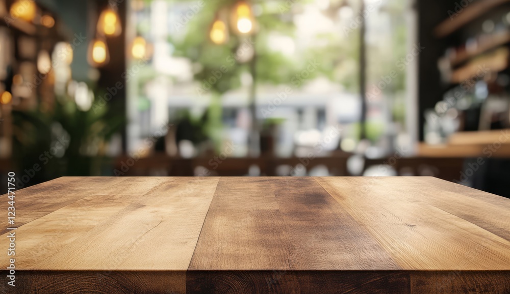 Empty wooden table in blurred cafe background. (5) Empty wooden table in blurred cafe background. (5)