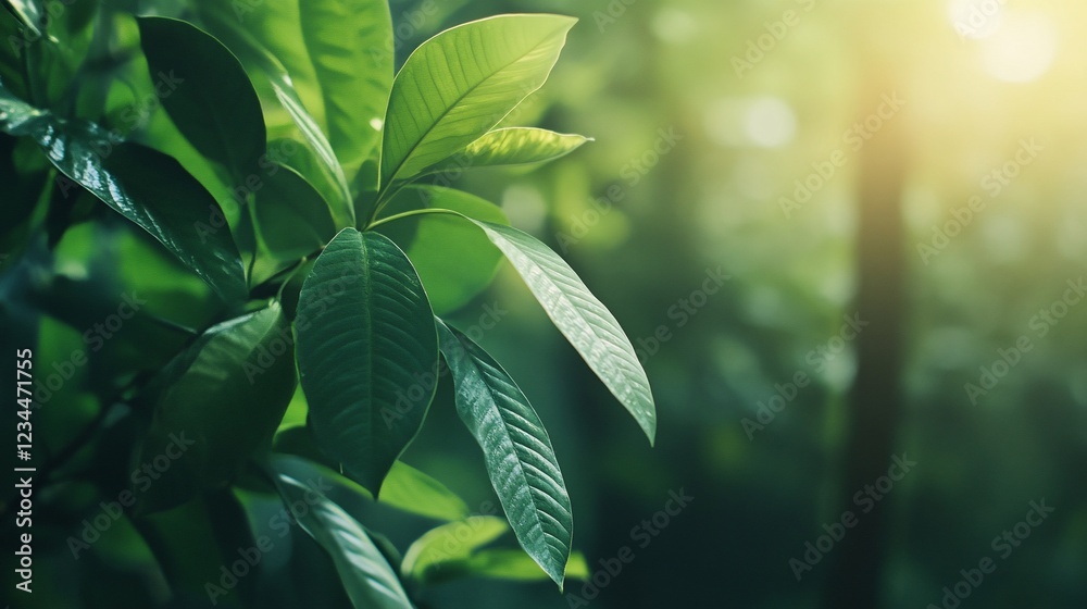 Obraz premium Luminous Green Leaves in Sunlit Forest