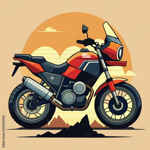 Touring and Adventure Motorcycle Vector Illustration