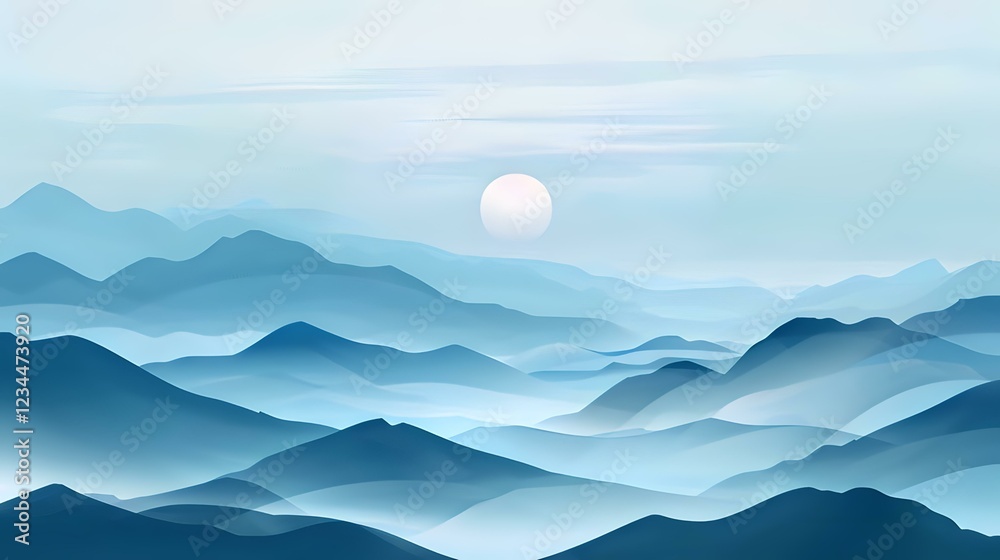 Serenity of a misty mountain sunrise with soft colors and tranquil atmosphere Serenity of a misty mountain sunrise with soft colors and tranquil atmosphere