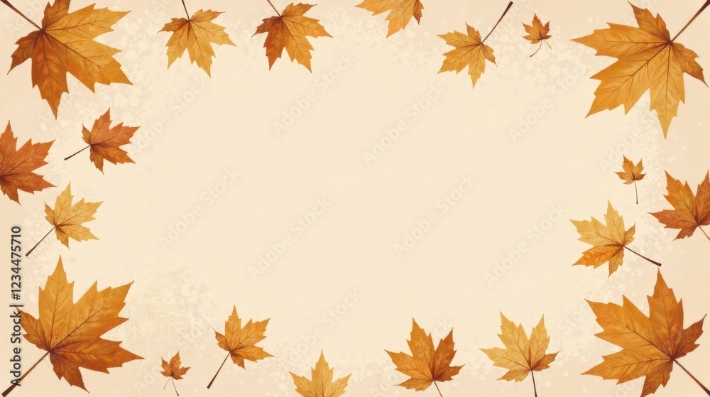 Autumnal Leaves Frame A Soft Beige Background Adorned with Falling Maple Leaves Autumnal Leaves Frame A Soft Beige Background Adorned with Falling Maple Leaves