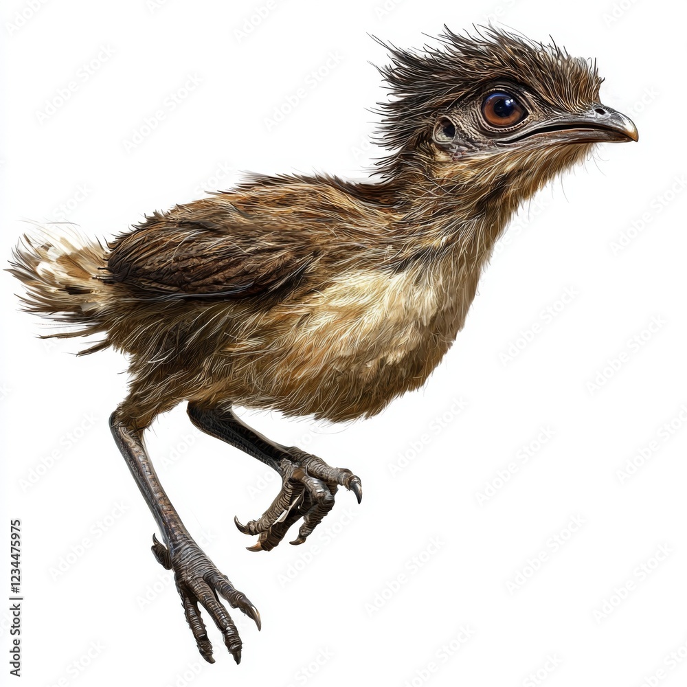 Fototapeta premium Charming Young Bird with Fluffy Feathers and Bright Eyes Captured in Detail and Expressiveness for Nature Lovers